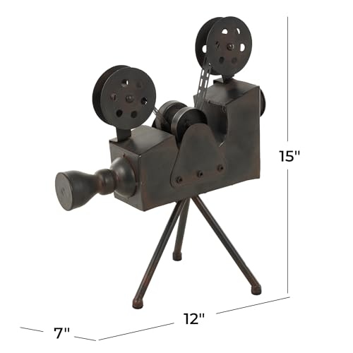 Deco 79 Metal Film Decorative Sculpture Camera Home Decor Statue, Accent Figurine 12" x 7" x 15", Brown