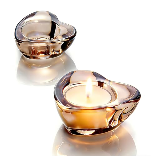 Grey Tealight Candle Holders - Set of 12, Heart-Shaped Chunky Glass Candle Holder, 2.9" Diameter - CH02 - Tea Grey - color: Tea Grey