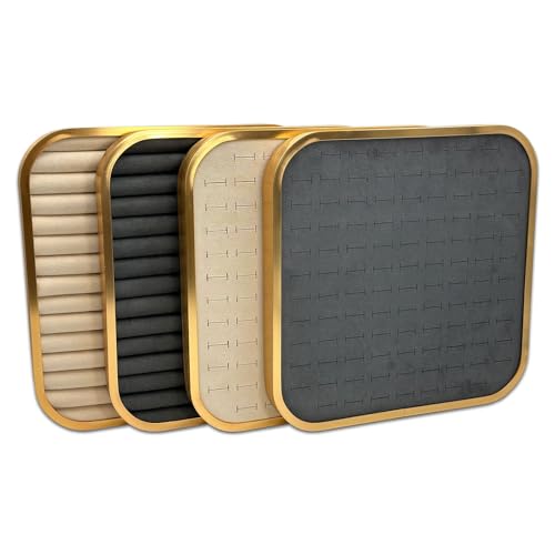 TheDisplayGuys - Aluminum Jewelry Organizer Display Tray - Faux Suede Insert - 104 Ring Holder Slots - Gold/Grey - color: Grey Suede, size: Ring Slots - 104, style: Aluminum - Gold