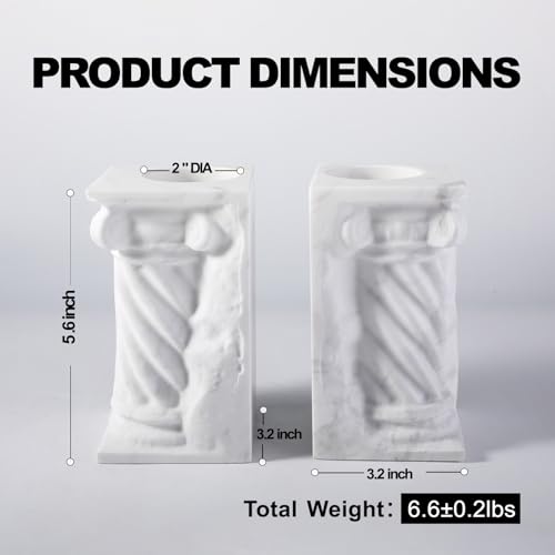 Decorative Roman Column Book Ends & Vase - Heavy Duty Marble Book Ends for Heavy Books, Vintage Home Office Decor, Dual Use as Flower Vase, Natural Stone Bookends for Shelves (2PC, White) - style: Classical -White