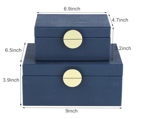 HofferRuffer Faux Leather Jewelry Boxes, Decorative Boxes Storage Accessory Organizer with Gold Hardware Decor, Classic Vegan Leather Set of 2 Pieces (Navy Blue) - color: Navy Blue