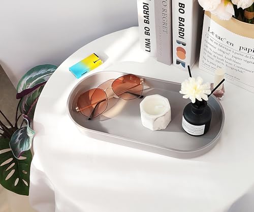 Gray Small Tray (11.8 inch), Oval Tray for Kitchen Counter, Bathtub Bathroom Vanity Items, Countertop Organizer, Coffee Accessory, Bar, Serving Seasoning, Salt and Pepper, Soap, Perfume. - color: Gray, size: 11.8" x 5.9" x 1.2"