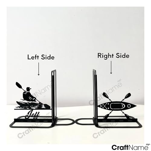Sports Themed Metal Bookends, Book Ends for Shelves, Office Desk, Cookbook Stand, CD Holder, Magazine Holder for Office Organization, Housewarming Gifts New Home (Kayaking Design) - color: Kayaking Design