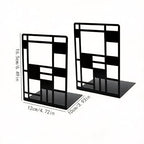 Metal Bookends for Shelves, Black Abstract Art Design Book Ends for Heavy Books, 1 Pair, 6.42x4.72x3.94 Inch, Anti-Slip Heavy Duty Book Dividers