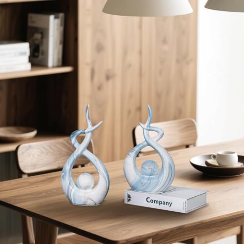 Blue Sculptures Home Decor, Dining Room Table Centerpiece Living Room Decor, Ceramic Statues Shelf Decor, Modern Abstract Art Desktop Entrance Table Decorations (2pcs) - color: Blue Marble Small Set