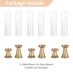 NUPTIO Gold Candlestick Holder for Centerpiece: Set of 6 Hurricane Taper Candle Holders with Glass Cylinder Sleeve - Bulk Brass Candles Stand for Thanksgiving Christmas Holiday Party Decor