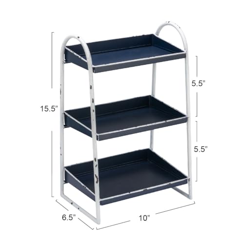 Creative Co-Op Heavily Distressed 3-Tier Metal Tray with White Frame & Rim, Navy - color: Navy