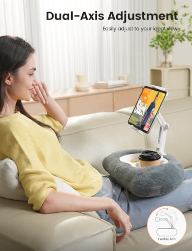 Lamicall Tablet Pillow Holder Kindle Stand - [360° Adjustable Arm][Snack Bowl] iPad Lap Holder, Kindle Accessories for Reading in Bed, iPad Stand with Bowl for 4.7-13" Tablet, E-Reader, iPhone - color: Gray