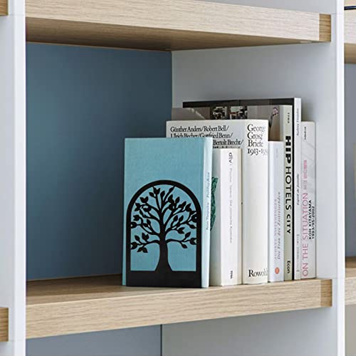 Happyhapi Book Ends, Metal Book Ends to Hold Books, Tree Decorative Bookends for Shelves, Black Book Stopper Bookend for Heavy Books, Book Holder for Shelf Home Office, 6.8 x 4.7 x 3.5(3 Pair/6 Pcs)