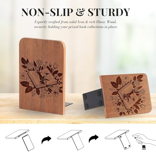Wood Bookends, Book Ends for Shelves with Decorative Alphabet A and Z Design - Heavy Duty Iron & Ebony Wood Book Ends for Shelves Bookcase Desk - 1 Pair - Y - color: Y