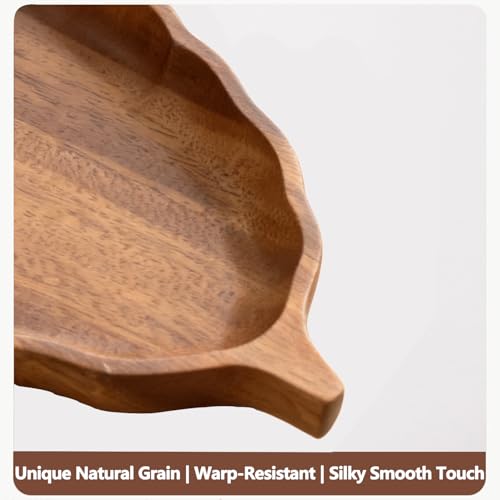 Walnut Wood Leaf Serving Tray 13” – Long Wooden Snack Platter for Appetizers, Sushi, Bread & Dessert – Handcrafted Solid South American Walnut Decorative Tray for Coffee Table, Kitchen & Dining