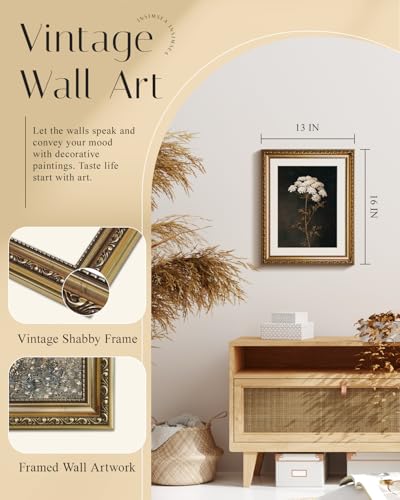 InSimSea Gold Picture Framed Wall Art, Living Room Vintage Dark Flower Wall Decor, Moody Floral Botanical Canvas Print Art, Home Farmhouse Decor, Antique Paintings with Frame 13x16inch - color: Radish Flower, size: 16"L x 13"W