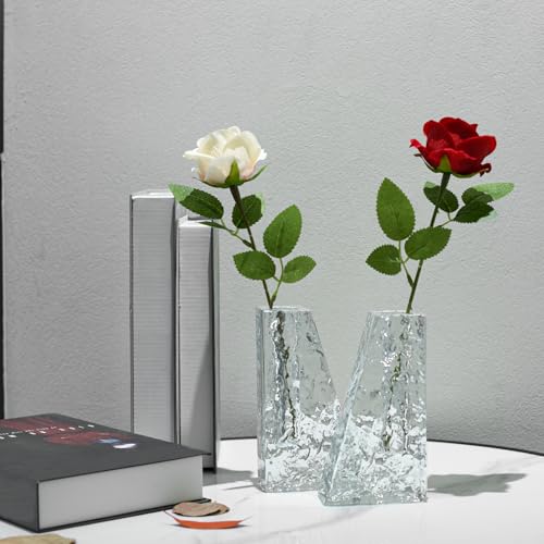 Crystal Vase Bookends Set of 2, Clear Candle Holder for Stick Candles, Heavy Duty Book Ends for Books, Elegant Shelf Decor for Living Room, Wedding Anniversary Housewarming Gift for Women - color: M-cv266a-02