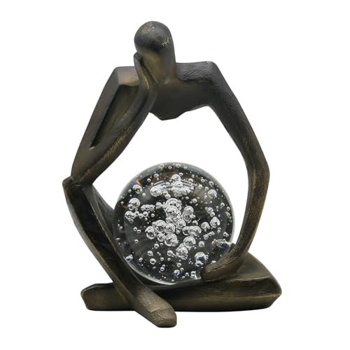Lukitas Resin Thinker Statue - Holding Crystal Ball Sculpture, Modern Abstract Collectible Figurine for Home Office Bookshelf Decor, Bronze 7.5'' - color: Bronze