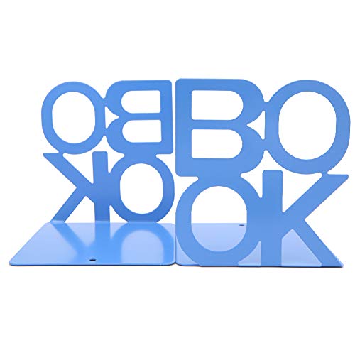 A Pair of Simple Style Book Pattern Desktop Bookends, Nonskid Metal Book Ends Book Stands for Home Office Library School Deck Decoration (Blue) - color: Blue
