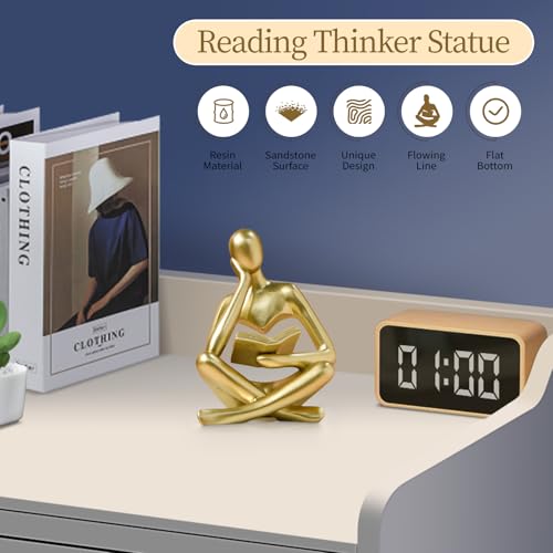 UTTCMK Abstract Art Thinker Statue - Reading Thinker Sculpture Figurine, Modern Home Decoration for Living Room Office Shelves Coffee Table Desk Decor (Gold) - color: Gold