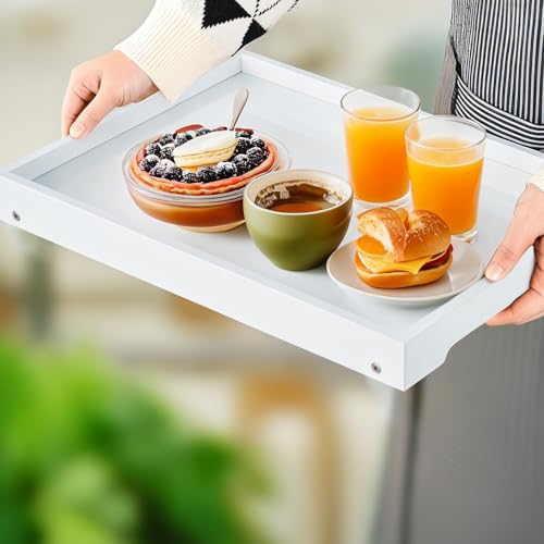 Bamboo Bed Tray Table with Folding Leg, Breakfast in Bed Tray for Eating,Kitchen Serving, Food, Sofa, Snacking or Working, Laptop Desk Dinner(1, White) - color: White