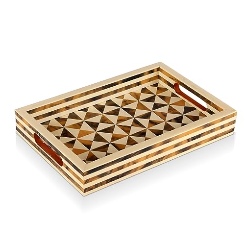 Handicrafts Home 12" x 8" Multi Triangle Decorative Tray Breakfast Coffee Table Top Vintage Handmade Serving Tray - color: Multi Triangle
