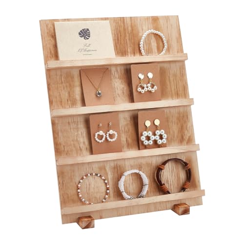 PH PandaHall 4 Tier Wooden Jewelry Display Stand, Earring Display Stands Rack Removable Showcase Rack, Retail Jewelry Display Card Holder for Selling Craft Jewelry Showing - color: BurlyWood-4 Tier