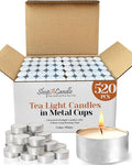 Tea Light Candles in Metal Cups - 6 Hours Clean, Long Burning White Unscented - 520 Candles - Bulk for Romantic Dinner, Wedding, Spa & Hotels by PARNOO - style: 520 Pack 6 Hours Burn Time