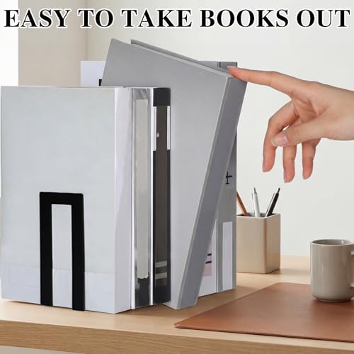 Chunful 6 Pcs Modern Metal Book Ends for Shelves Decorative Small Bookends Book Shelf Organizer Minimalist Design Stopper to Hold Books for Office (Square) - color: Black, size: Square