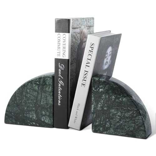 Karibiber Marble Bookend for Shelves, Non-Skid Bookends for Heavy Books, Heavy Duty Book Stopper for CDs, Luxury Book Shelf Holder, Quarter Circle Design Book Ends Decorative, Indian Green, Set of 2 - color: Indian Green
