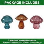 Glass Mushroom Propagation Planter - Set of 3 Cute Plant Propagation Stations for Indoor Plants, Unique Small Hydroponic Vase Jars Mini Terrariums for Window Living Room Bathroom Shelf Decor