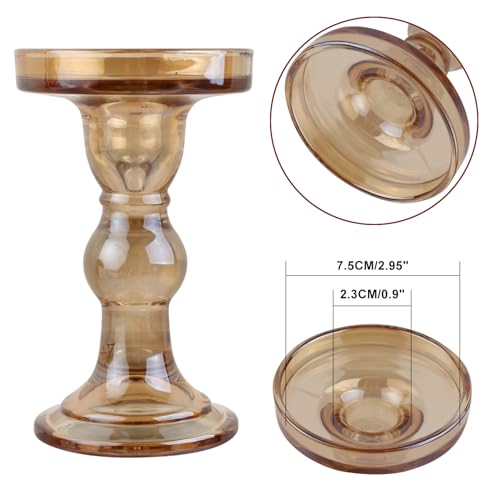 6-Piece Set of Amber Glass Candlestick, Crystal Candlestick Holder Holder and Conical Candle, Christmas Candle Holder Decoration, Family Living Room Wedding Candle Holder (Amber 2sets) - color: Amber 2sets