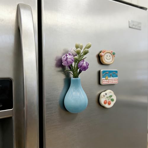 8 PCS Mini Ceramic Vase Magnets for Fridge, Cute Mini Vase Magnets for Fridge, Tiny 3D Plant V ase for Decoration Kitchen Locker Kitchen Office (8PCS-A)