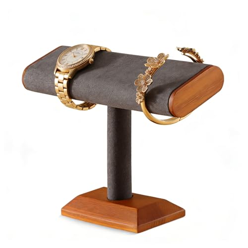 Solid Wood T-bar Watch Display Stand Bracelet Holder Jewelry Tower Organizer Space Saving for Personal Use Vendors Exhibit Trade Shows Retail Stores (Gray) - color: Gray-2