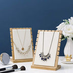 MyGift necklace display standMyGift 2-Pack Bamboo Jewelry Display Stands with PU Panel & Multi-Rung Design – Detachable Bases, Non-Scratch Surface jewelry display for vendors, - color: White
