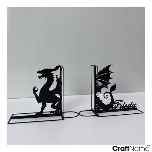 Craftnameisgn Custom Dragon Metal Bookends for Shelves Decorative, Dragon Book Ends Metal Art for Home Office, Book Stopper for Heavy Books, Dragon Book Shelf Holder - color: Black