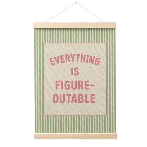FGFK Everything Is Figureoutable Positive Affirmations Wall Art Poster Hanger Frame, Preppy Pink and Green Inspirational Canvas Prints Framed Wall Decor for Office Classroom Home Bedroom, 12x16 Inch - color: Trendy Pink and Green