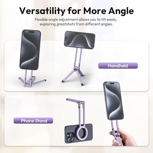ULANZI MA30 Magnetic Phone Tripod Stand for iPhone, Aluminium Maglock Smartphone Mini Tripod Pocket Cell Phone Stand Strong Magnet Compatible with iPhone 17 16 15 14 13 12 Series, Lavender - color: Lavender