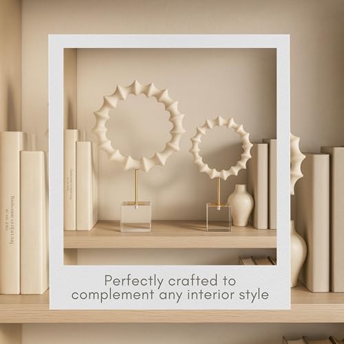 Set of 2 Previse Statuary Decorative Object – Metal, Resin, Glass & Crystal Modern Home Decor Sculptures – Shelf & Coffee Table Decor for Office & Living Room – 15" & 18", White