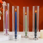 Hurricane Glass Candle Holders, Set of 4 Candlestick Holders for Taper Candle with 11.8" Tall Windproof Cylinder Covers Candle Stand Bulk for Table Centerpieces on Wedding Birthday Housewarming Decor - size: smooth
