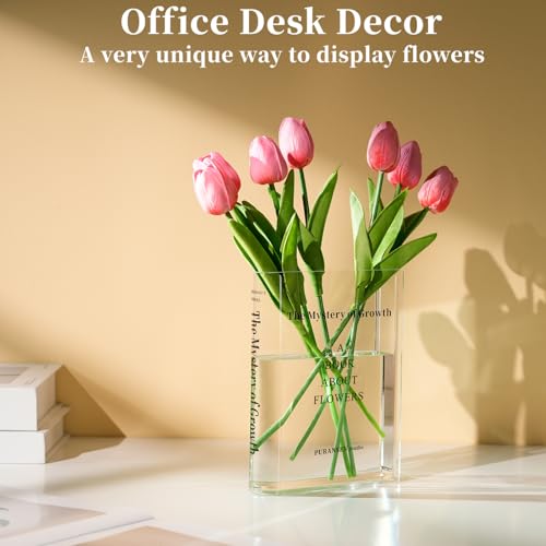Puransen Clear Book Flower Vase - Floral Bookshelf Decor, Acrylic Flower Holder & Space-Saving Organizer, Modern Home Office/Study Desk Minimalist Aesthetic (Not Including Flowers) - color: Clear - B