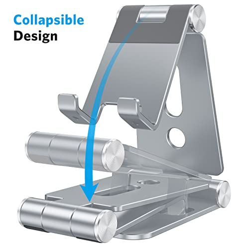 OMOTON Foldable Cell Phone Stand, C4 Portable Aluminum Phone Holder, Adjustable Phone Dock Cradle Compatible with iPhone 16/15/14 Pro Max, Samsung Galaxy, Small Tablets and Other Phones, Grey - color: Grey