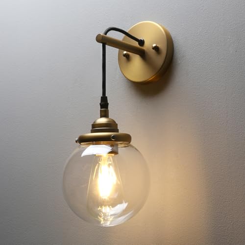 Phansthy Vintage Glass Wall Sconce, Hanging Wire Indoor Wall Lamp, 5.9" Globe Wall Lighting Fixture Adjustable Hanging Cord, Home Decor Art Wall Light Hardwired Farmhouse Wall Sconce (Antique) - color: Antique