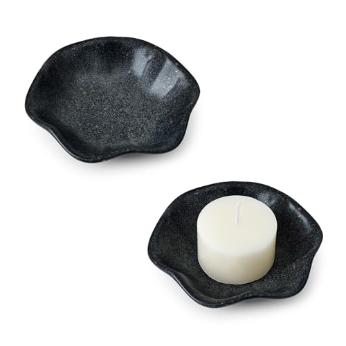 Koythin 2-Piece Ceramic Candle Holder, Aesthetics Candlestick Holders for Tea Lights, Lotus Leaf Shape Candle Stand for Mantle Table, Adorable Vintage Decor for Weddings Dining (Black) - color: Black
