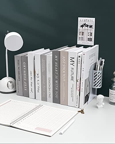 MSDADA Adjustable Bookends, Book Ends for Heavy Books, Expandable Book Organizer with Pen Holder for Desk, Shelf, Office,School, Thanksgiving for Students and Teachers (Grey) - color: Gray