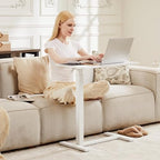 Sweetcrispy Overbed Bedside Table with Wheels, Adjustable Hospital & Home Use Bed Table, Rolling Laptop Table, Mobile Standing Desk, White - color: White
