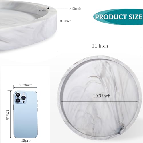 Silicone Bathroom Tray Round Vanity Tray Decorative Soap Holder Kitchen Countertop Organizer Coffee Table Decor for Candle, Perfume, Plant, 11 Inch, Marble Grey - color: Marble Grey, size: 11"