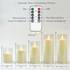 Homemory Ivory White Flickering Flameless Candles, Battery Operated Acrylic LED Pillar Candles with Remote Control and Timer, Set of 5 - color: Ivory