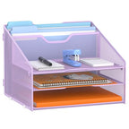 GAWERK Letter Tray Organizer, Mesh Desk File Organizer with 3 Paper Trays and 2 Vertical Upright Section (Purple) - color: Purple