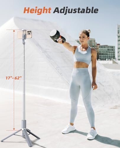 Vimose Phone Tripod & Selfie Stick with Remote, Portable, Lightweight for Video Recording Vlog, Extendable Travel Tripod Stand Compatible with iPhone Android, Grey, 62" - color: Grey