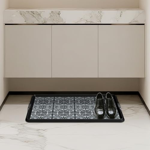 BEHERO Boot Tray Shoe Mat Decorative Patterned, Rubber Boot Matt Tray Indoor and Outdoor Use, 16" x27.5" Shoe Cleaning Mat Non-Slip, Shoe Storage Waterproof with Artistic Prints for Entryway(Gray)