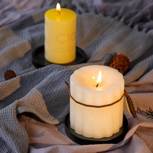 Black Wood Candle Holder - HALE OTEIR Wooden Pillar Candles Tray, Set of 2 Round Wooden Plate Pedestal Stand for Floating or Pillar Candles, Coffee Table Centerpiece for Home Decor - color: Black