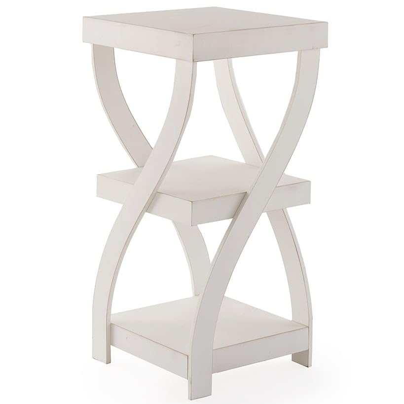 The Lakeside Collection Distressed Twisted Wood Accent Table - Distressed White - color: Distressed White