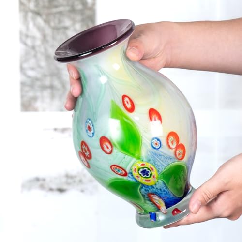 KAMMAK Colored Glass Vase, Beautiful Hand Blown Decorative Vase, Modern Art Vase for Flower Mantle Dining Table Centerpiece, Entryway Living Room Wedding Decoration (JG2074) - style: JG02074